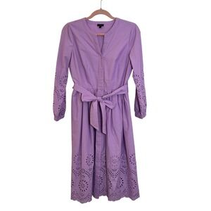 Talbots Eyelet Midi Shirtdress Size 4 Lavender Purple Cotton Poplin Long Sleeve